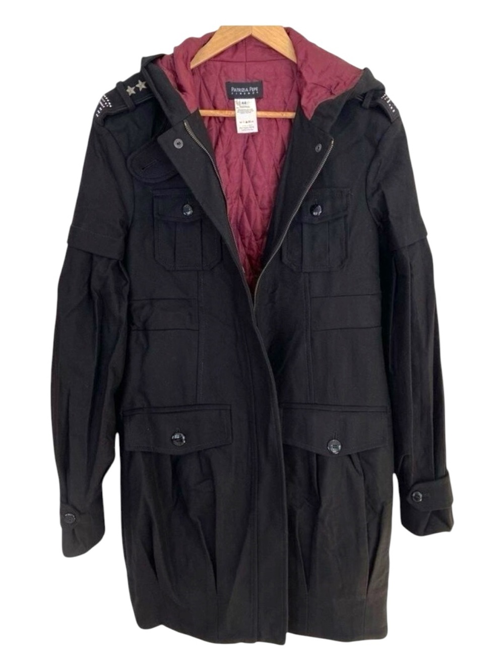 Patrizia Pepe NWT Y2K Wool Cashmere Military Coat Made Italy Black IT 44 Rare
